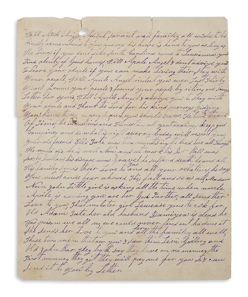(RECONSTRUCTION.) McDaniel, Daniel. Letter to a freedman, offering to help track down his lost wife and daughter.